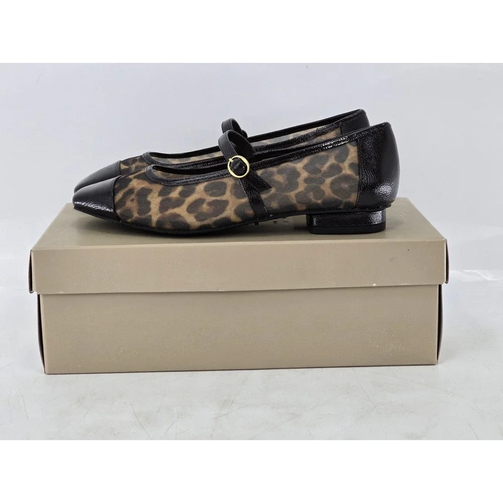Donald Pliner Ditzynm Mary Jane Flats Womens 6.5M Leopard Mesh Black - Excellent